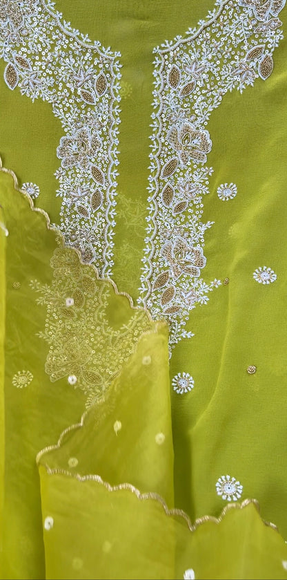 Dhani Green Suit with Do Taar Chikankari & Embellishments