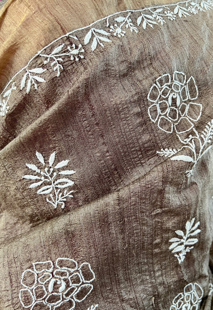 Pure Tussar Silk Saree With Chikankari