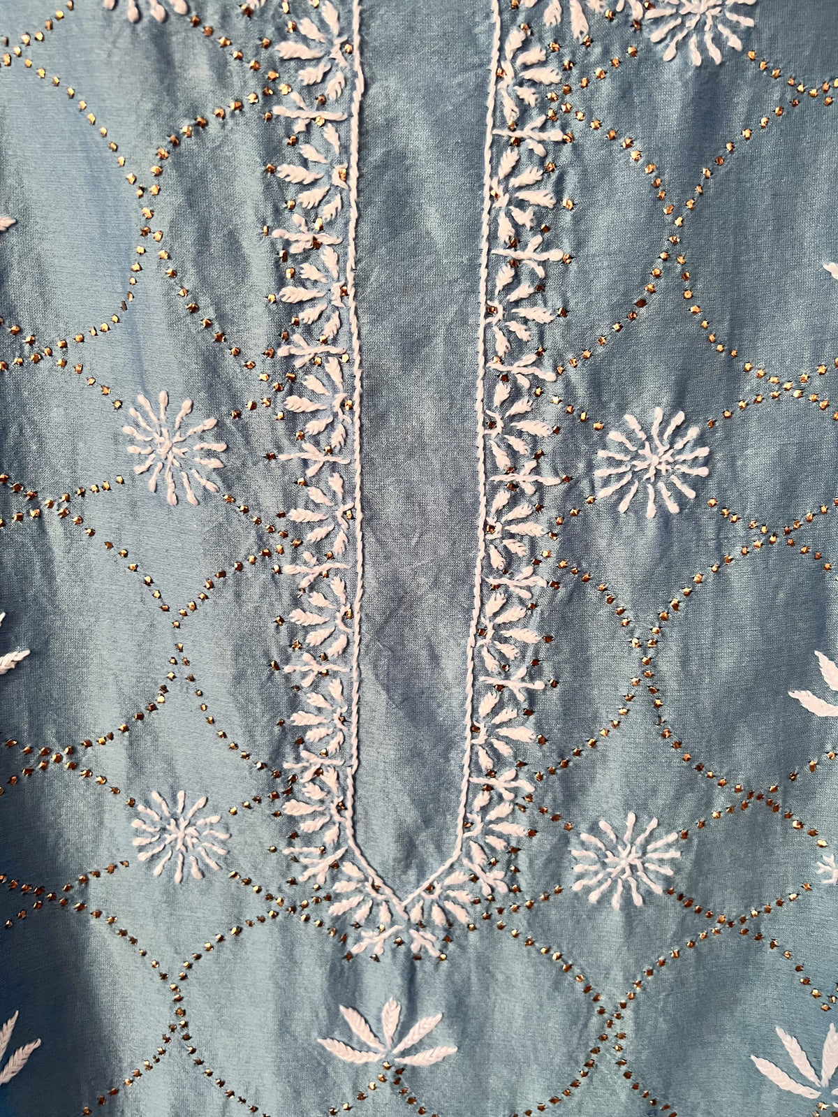 Powder Blue Chikankari & Mukaish Chanderi Silk Suit Set