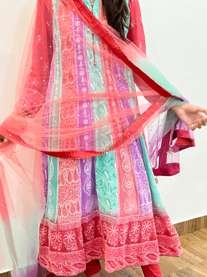 Multi Colour Chikankari Anarkali