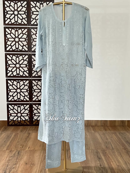 Powder Blue Chikankari Suit for Summer Wear