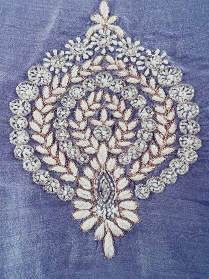 Periwinkle Blue Pure Munga Silk Chikankari & Embellishments Suit