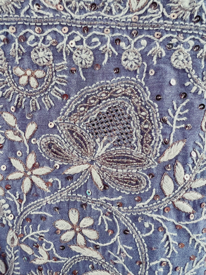 Periwinkle Blue Pure Munga Silk Chikankari & Embellishments Suit