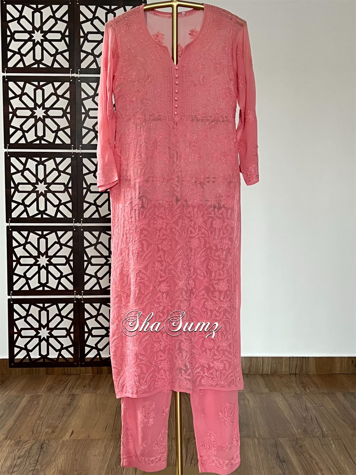 Colorful Peachy Pink Viscose Georgette Suit for Summer Wear