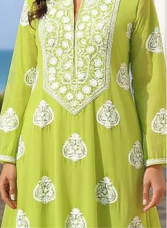 Lime Green Pure Georgette Suit with Fine Chikankari