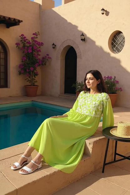 Lime Green Kaftan with Chikankari