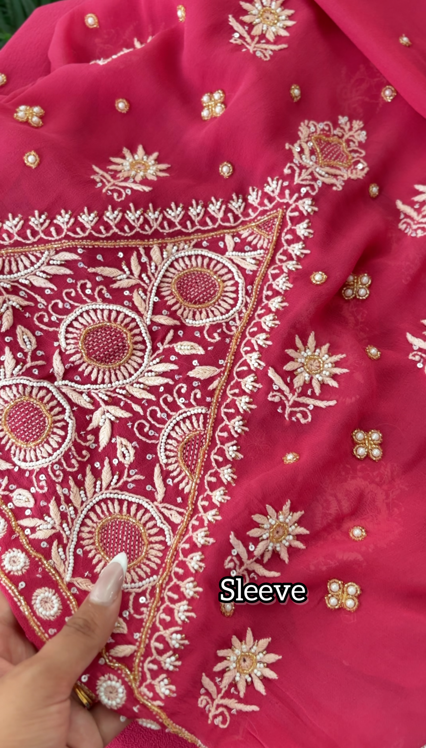Soft Red Pure Georgette Suit with Chikankari & Embellishments