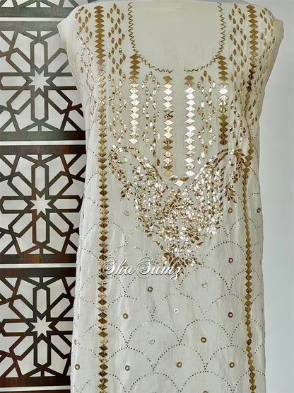 Ivory Gold Chanderi Kurta with Badla & Mukaish