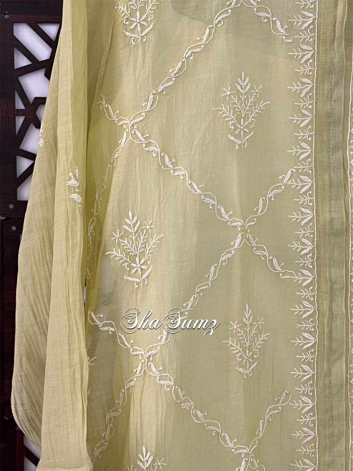 Lime Green Mul Chanderi Chikankari Shirt