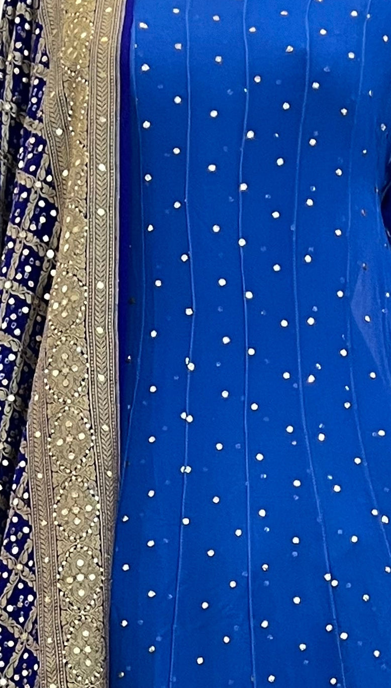 Royal Blue Mukaish Anarkali - Pure Georgette