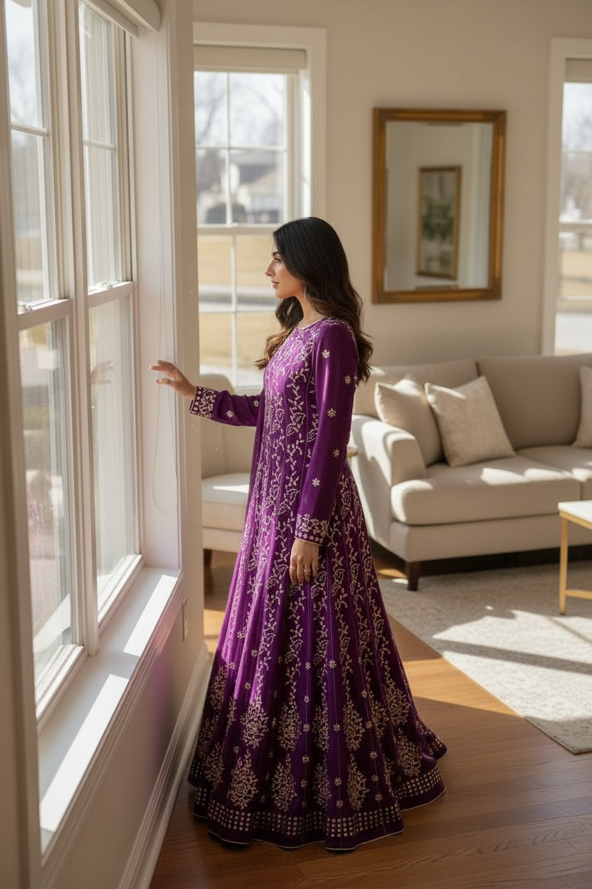 Pure Georgette Anarkali – Hand-Embroidered Mukaish 