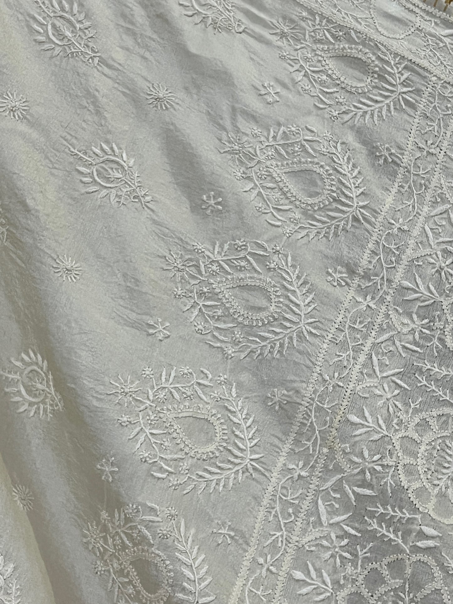 Close up of Pure Silk Saree with Chikankari & Zari Border