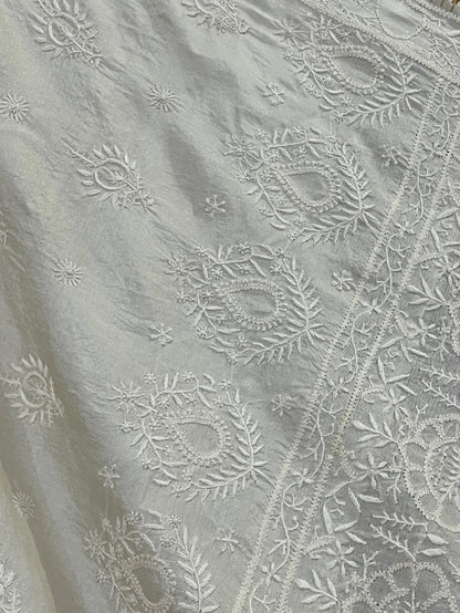 Close up of Pure Silk Saree with Chikankari & Zari Border
