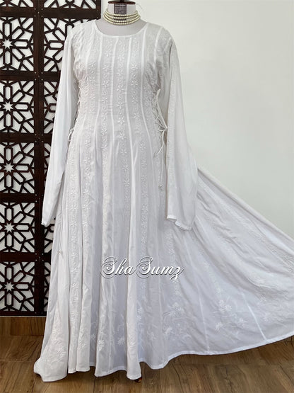 24 Kali Cotton Anarkali with Chikankari