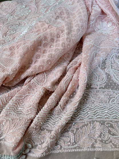 Pastel Pink Chikankari & Embellishments Dupatta