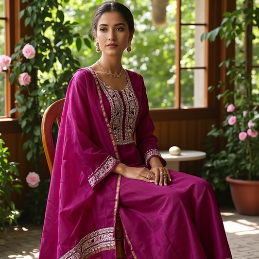 Mulberry Purple Chanderi Silk Suit