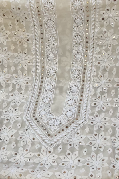 Ivory Pure Georgette Kurta with Chikankari & Mukaish