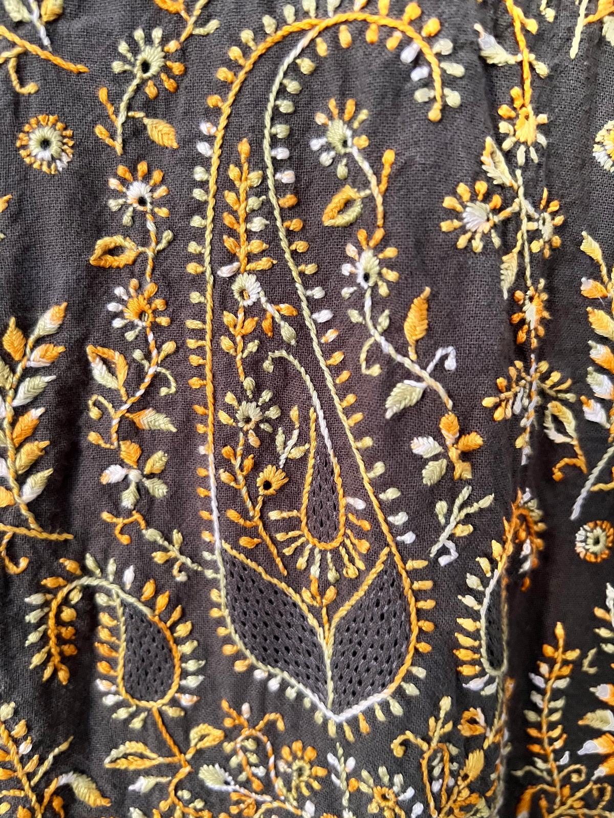 Olive Green Kurta Set with Multi Colour Chikankari & Haath Jaali