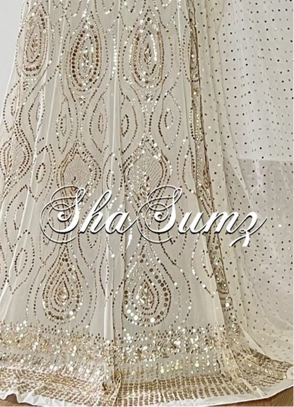 Elegant Off White Mukaish Lehanga with intricate embroidery on pure georgette, perfect for special occasions.