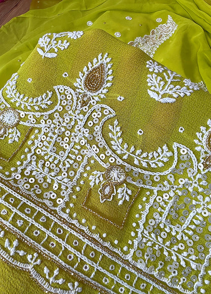 Dhani Green Suit with Do Taar Chikankari & Embellishments