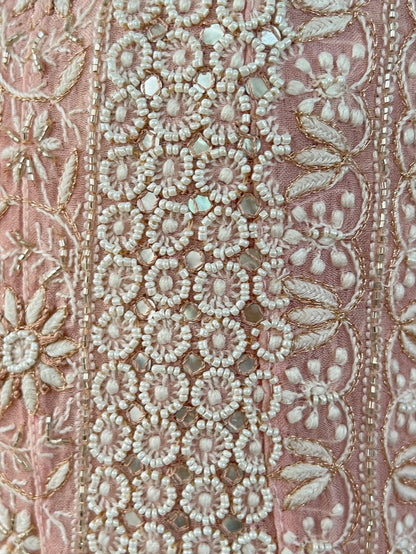 Pink Pure Organza Silk Anarkali – Hand-Embroidered Chikankari & Luxe Embellishments