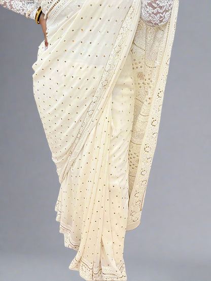 Saree with Chikankari & Mukaish Badla