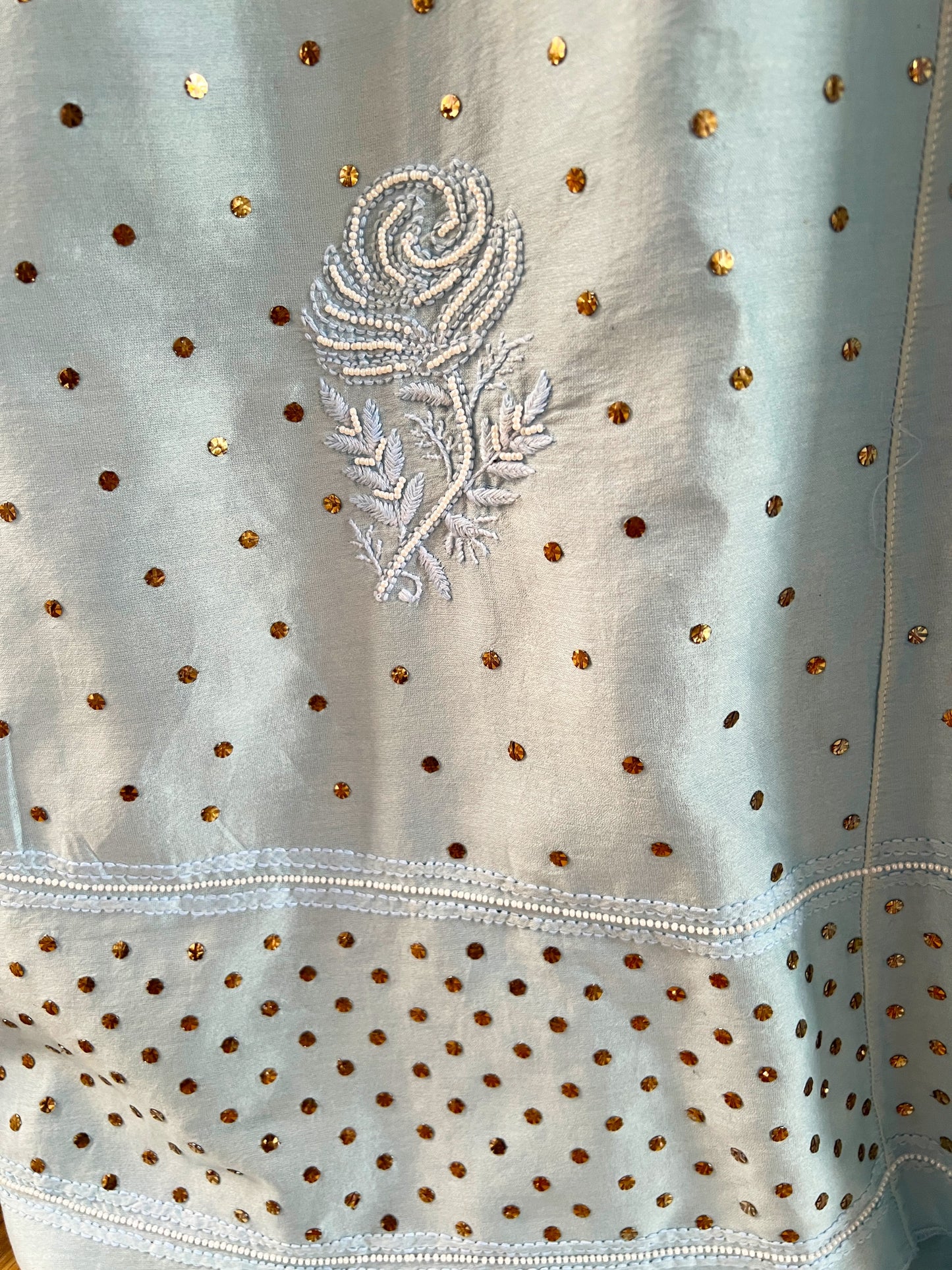 Powder Blue Lehanga Set with Chikankari and Mukaish
