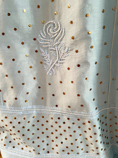 Powder Blue Lehanga Set with Chikankari and Mukaish