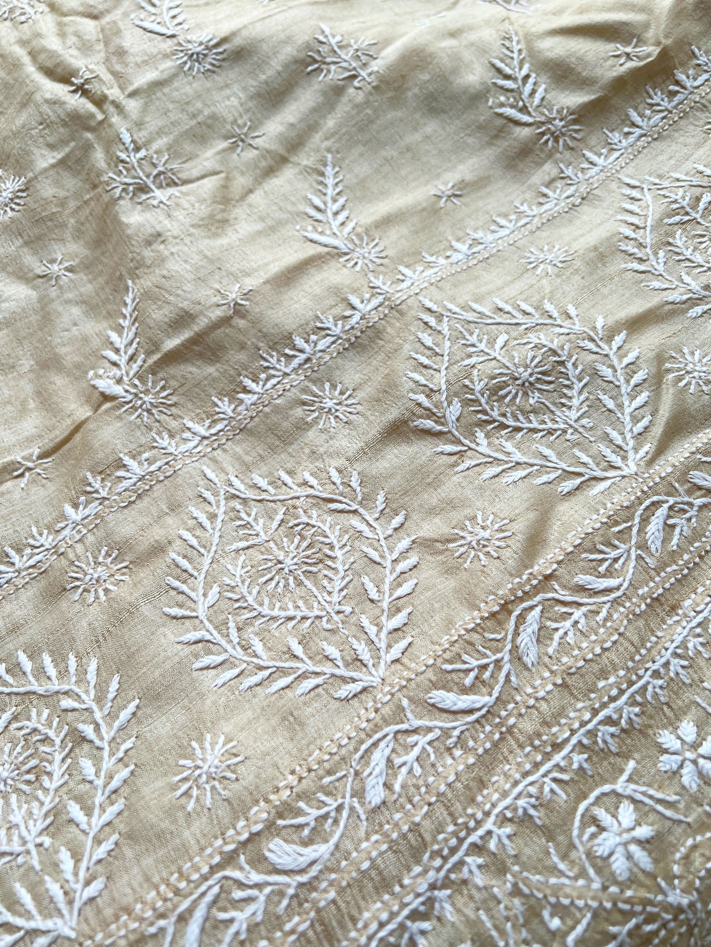 Close up of Pure Tussar Silk Saree With Chikankari 