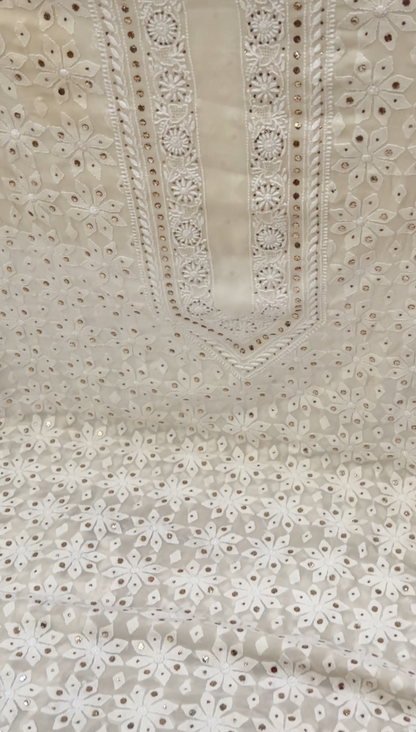 Ivory Pure Georgette Kurta with Chikankari & Mukaish