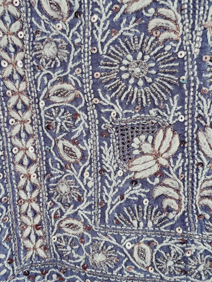 Periwinkle Blue Pure Munga Silk Chikankari & Embellishments Suit
