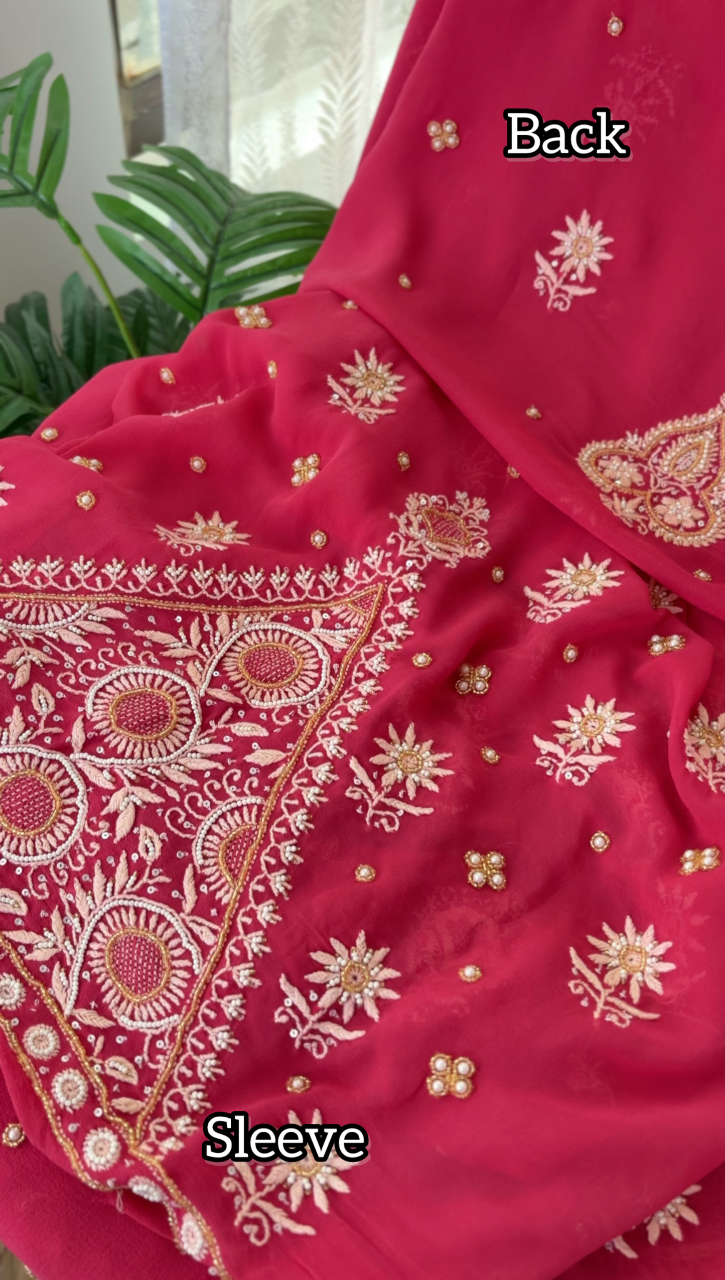 Soft Red Pure Georgette Suit with Chikankari & Embellishments
