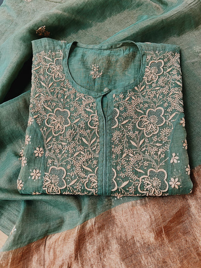 Green Tissue Chanderi Silk Suit with Chikankari, Kasab Haath Jaali and Mukaish
