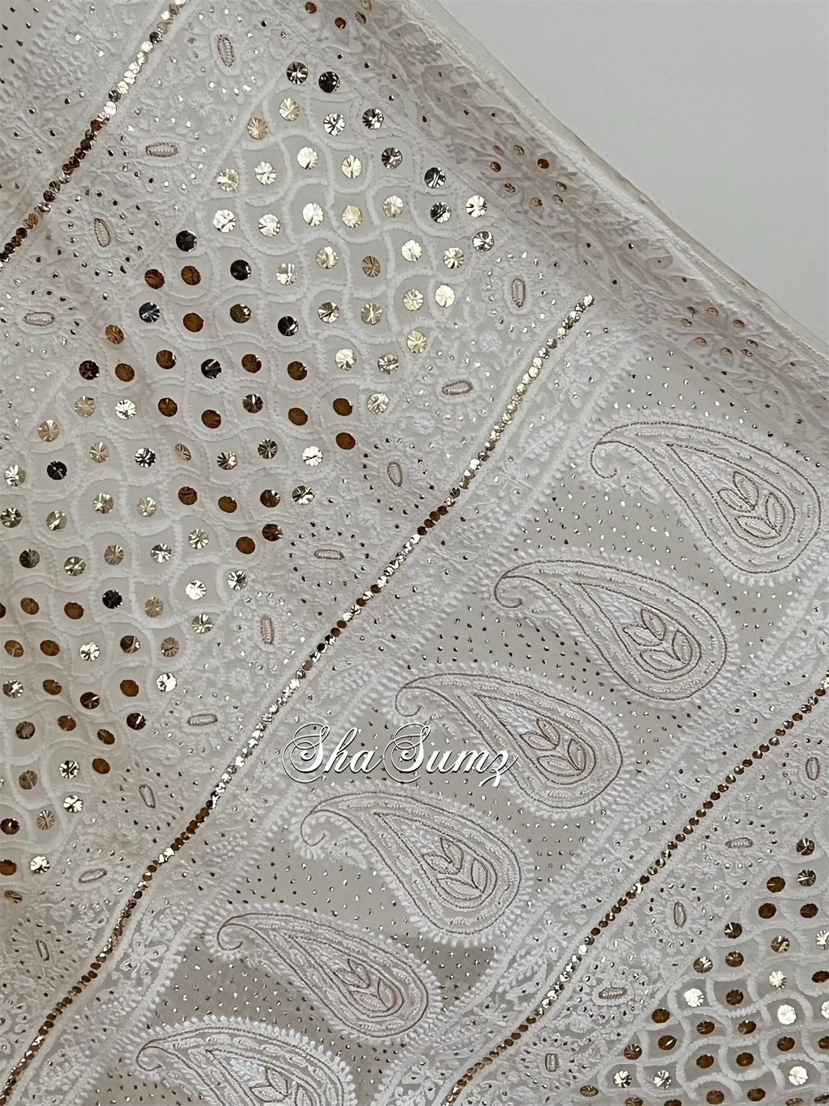 Lily White Saree with Chikankari, Mukaish & Pearls