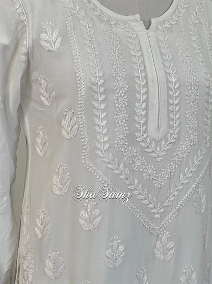 White Cotton Kurti with Chikankari