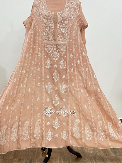 Salmon Pink Chanderi Anarkali Suit