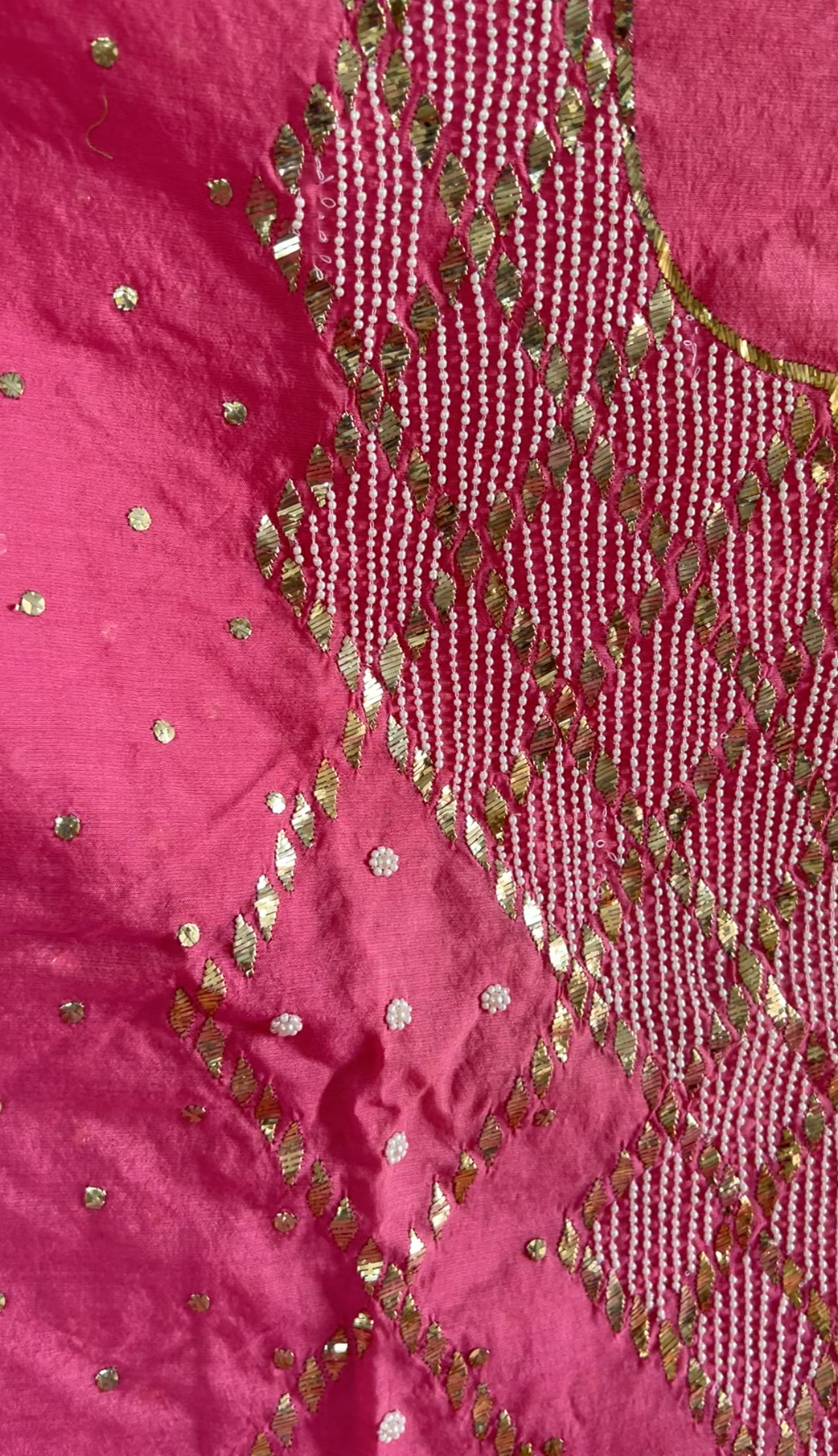 Pink Chanderi Kurta with Mukaish and Pearls