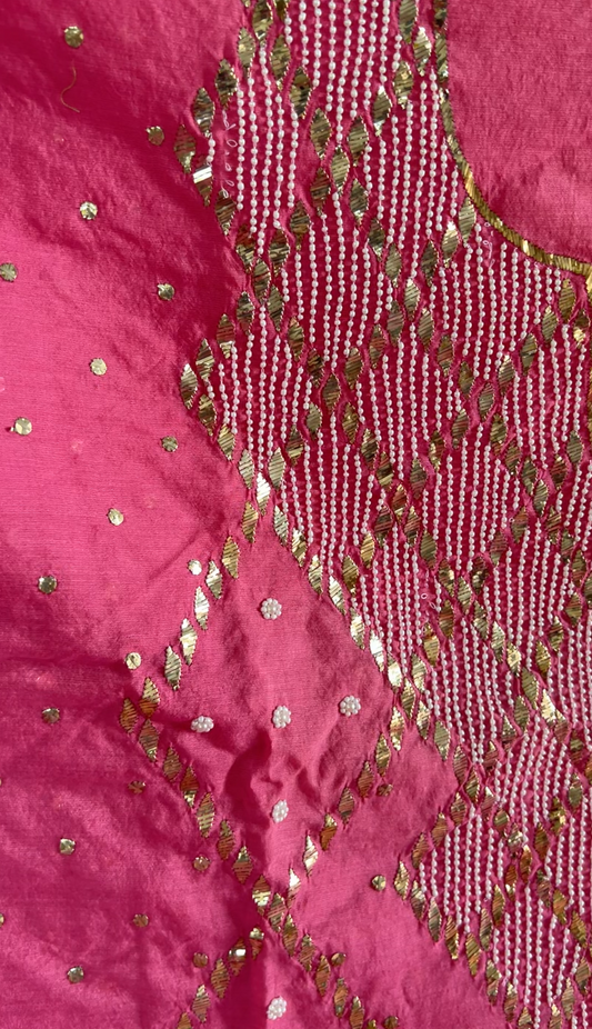 Pink Chanderi Kurta with Mukaish and Pearls