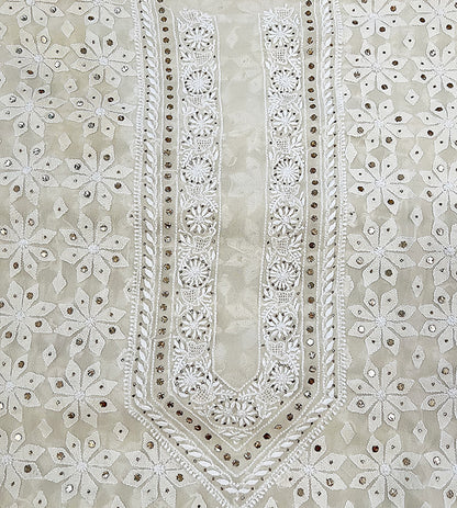 Ivory Pure Georgette Kurta with Chikankari & Mukaish