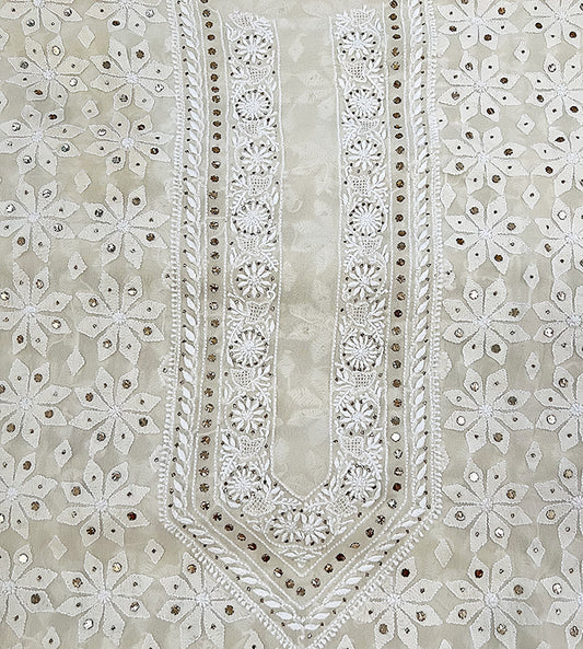 Ivory Pure Georgette Kurta with Chikankari & Mukaish