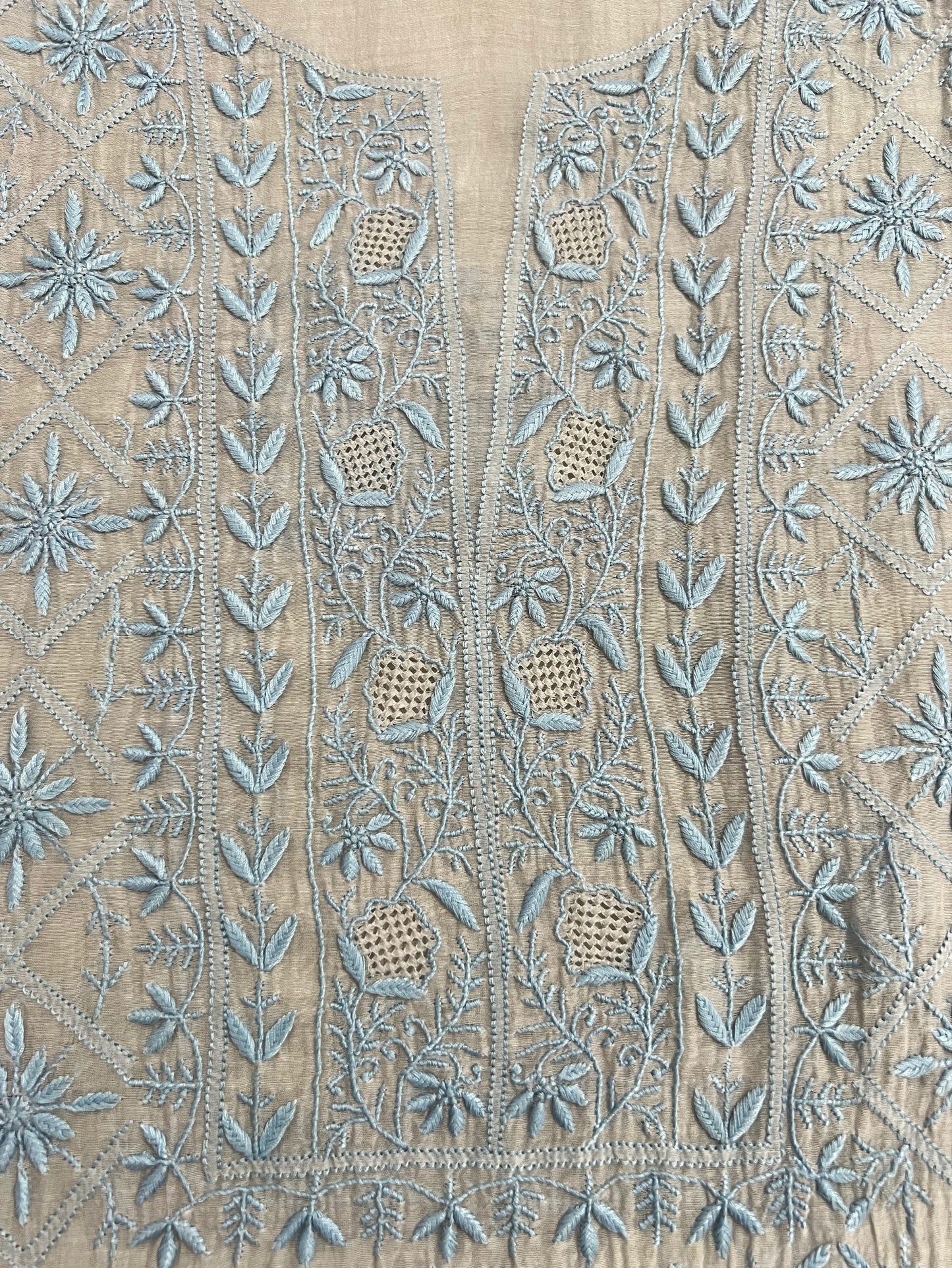 Silver Grey Mul Chanderi Anarkali – Hand-Embroidered Chikankari & Haath Jaali Work