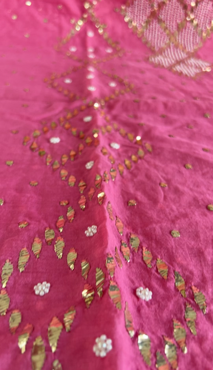 Pink Chanderi Kurta with Mukaish and Pearls