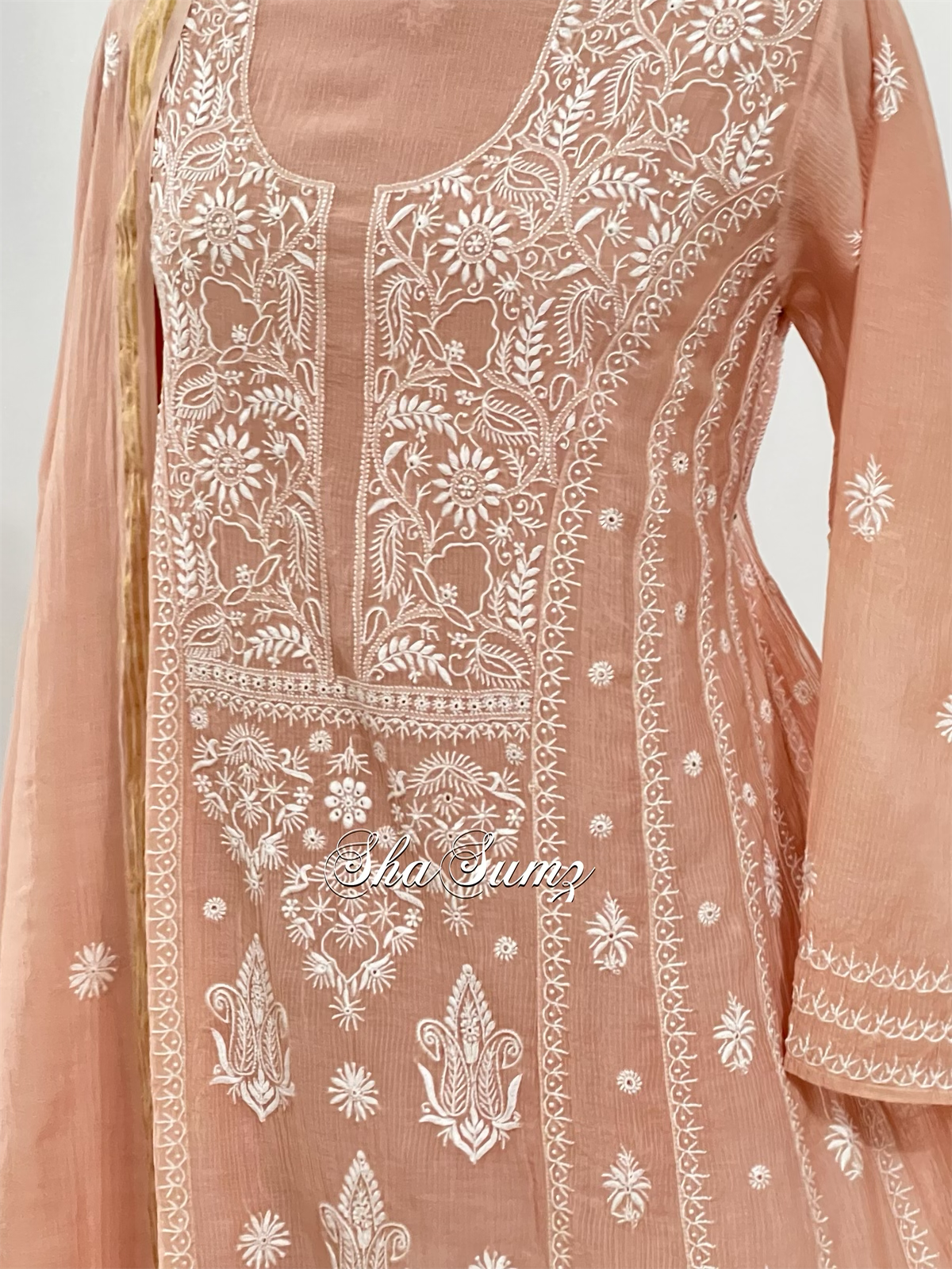 Salmon Pink Chanderi Anarkali Suit