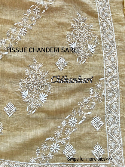 Tissue Chanderi Silk Saree with hand embroidered Chikankari