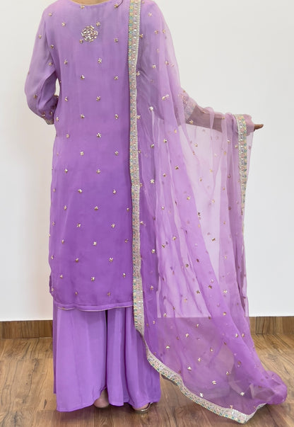 Ombré Lavender Organza Silk Suit with Badla Mukaish