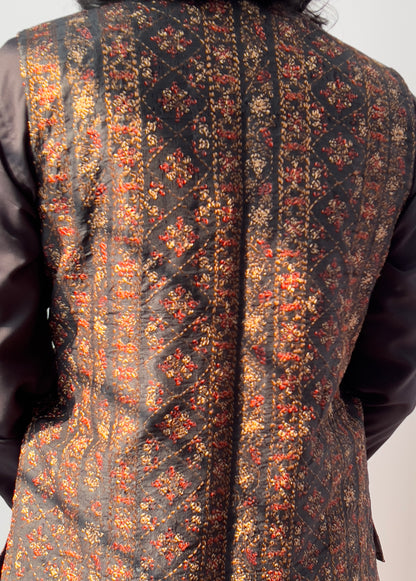Black Silk Jackets with Resham Thread Tepchi for Men