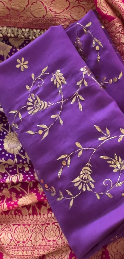 Purple Chanderi Kurta with Mukaish - Front Open design