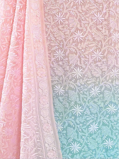 Pastel Pink & Aqua Pure Georgette Chikankari Suit