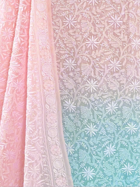 Pastel Pink & Aqua Pure Georgette Chikankari Suit