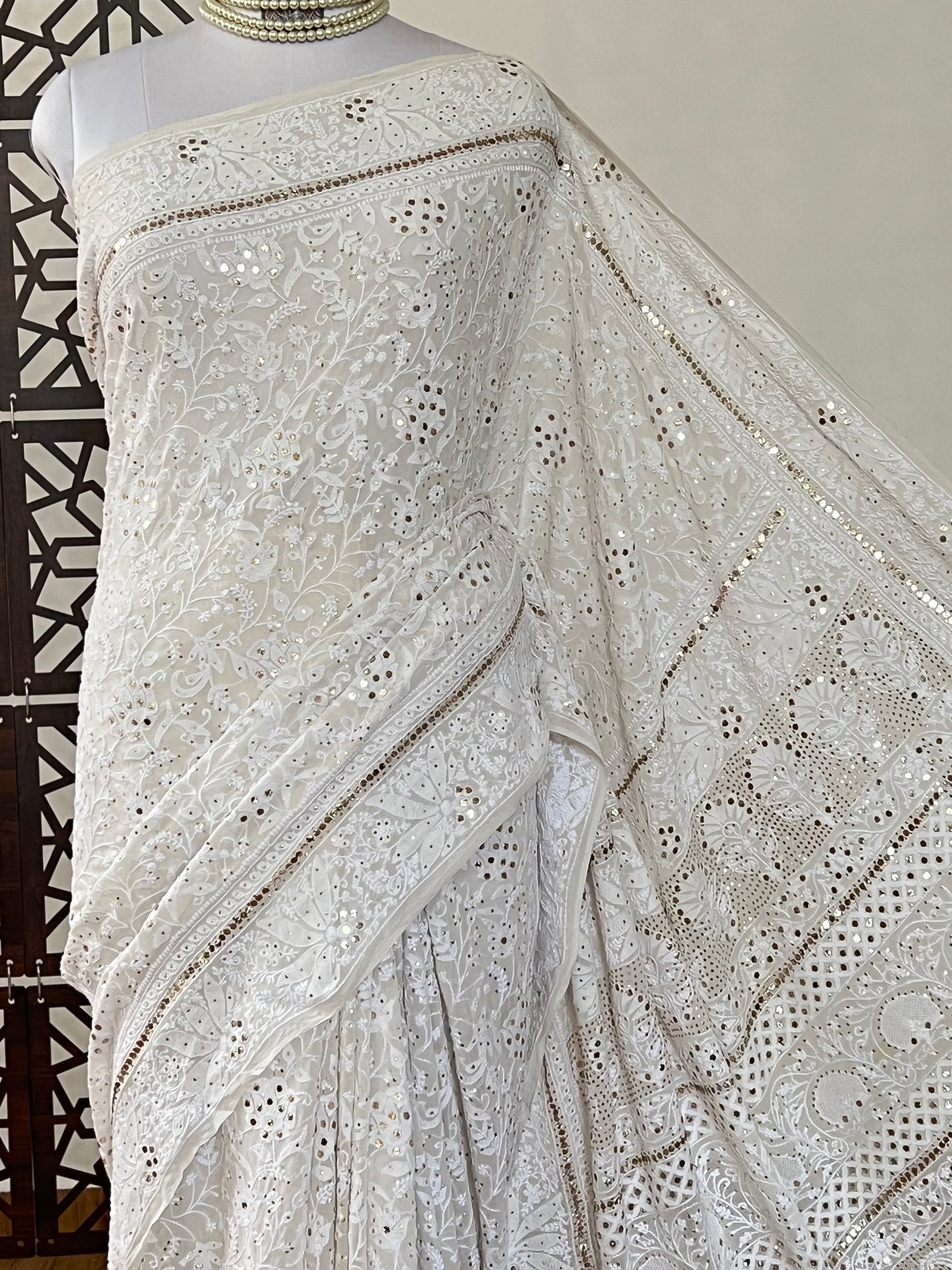 Heirloom Pure Georgette Saree with finest 2 & 3 Taar Chikankari